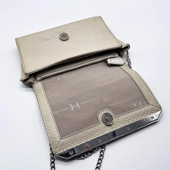VINTAGE HALSTON Heritage Crossbody Bag Beige Snake Embossed Leather Hand… - Picture 5 of 16